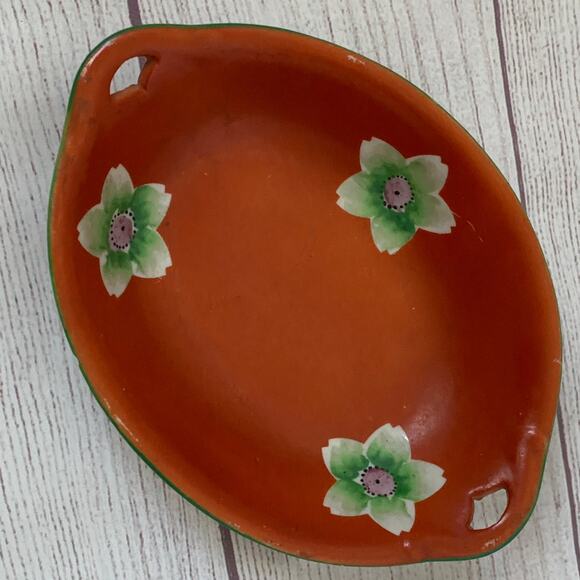Vintage Hand Painted Red Lotus Flower Oval Japanese Bowl Serving Dish Handles - Picture 4 of 16